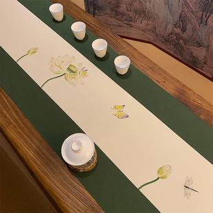防水茶席布茶桌旗禅意棉麻禅意布艺茶道麻布中式 手绘日式 茶桌布垫