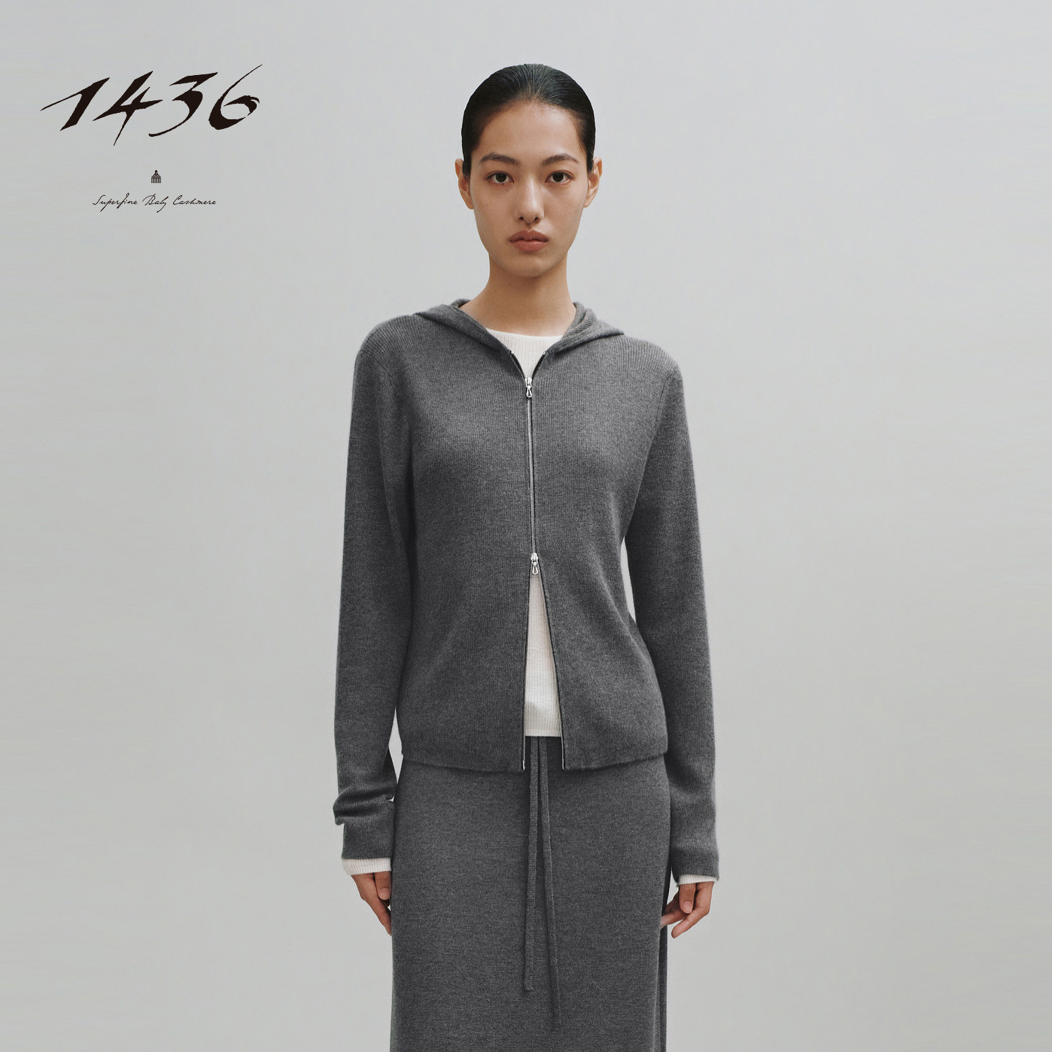 1436精纺2025早春新品抽条带帽女士羊绒开衫
