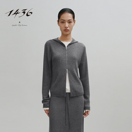 1436精纺2025早春新品抽条带帽女士羊绒开衫