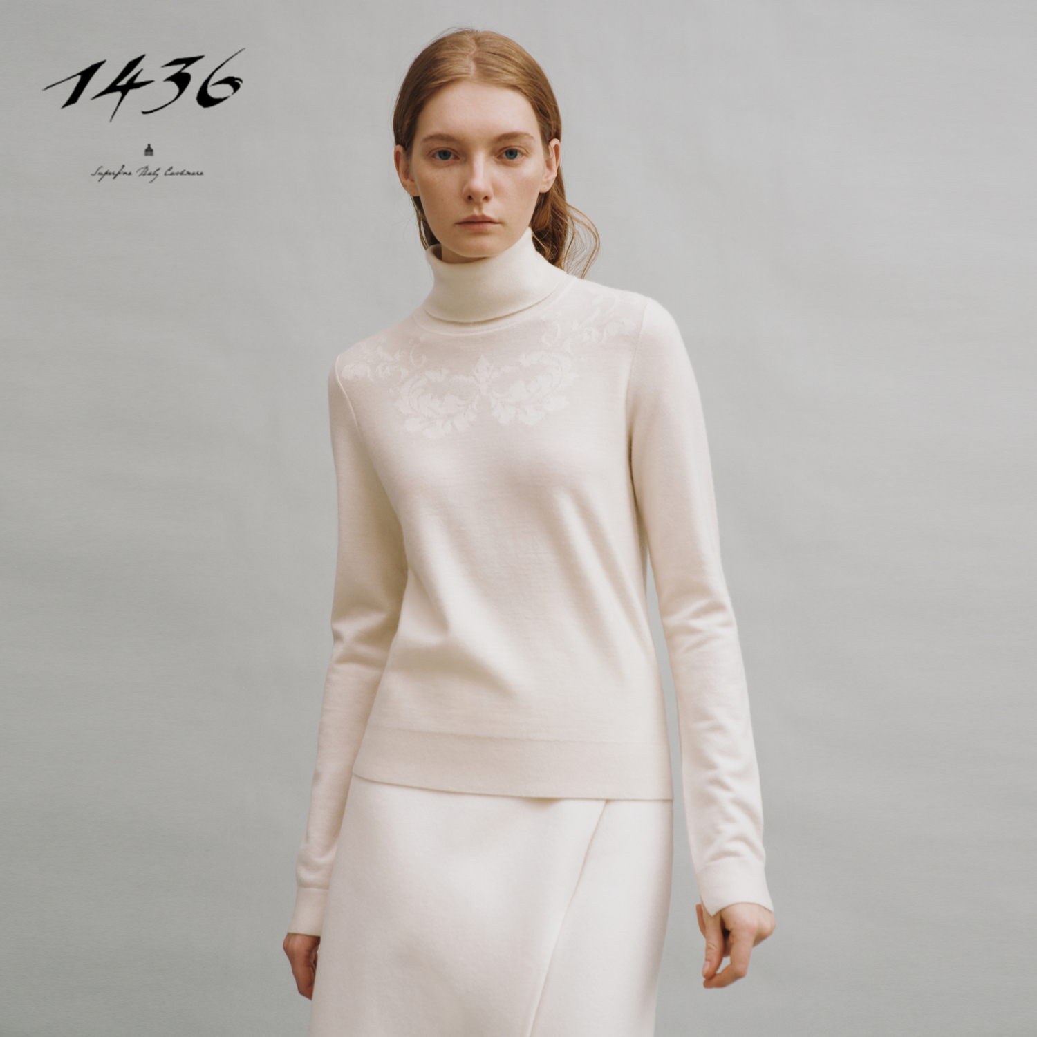 1436 稚真羊绒系列 小山羊绒精纺欧式复古纹样女套衫