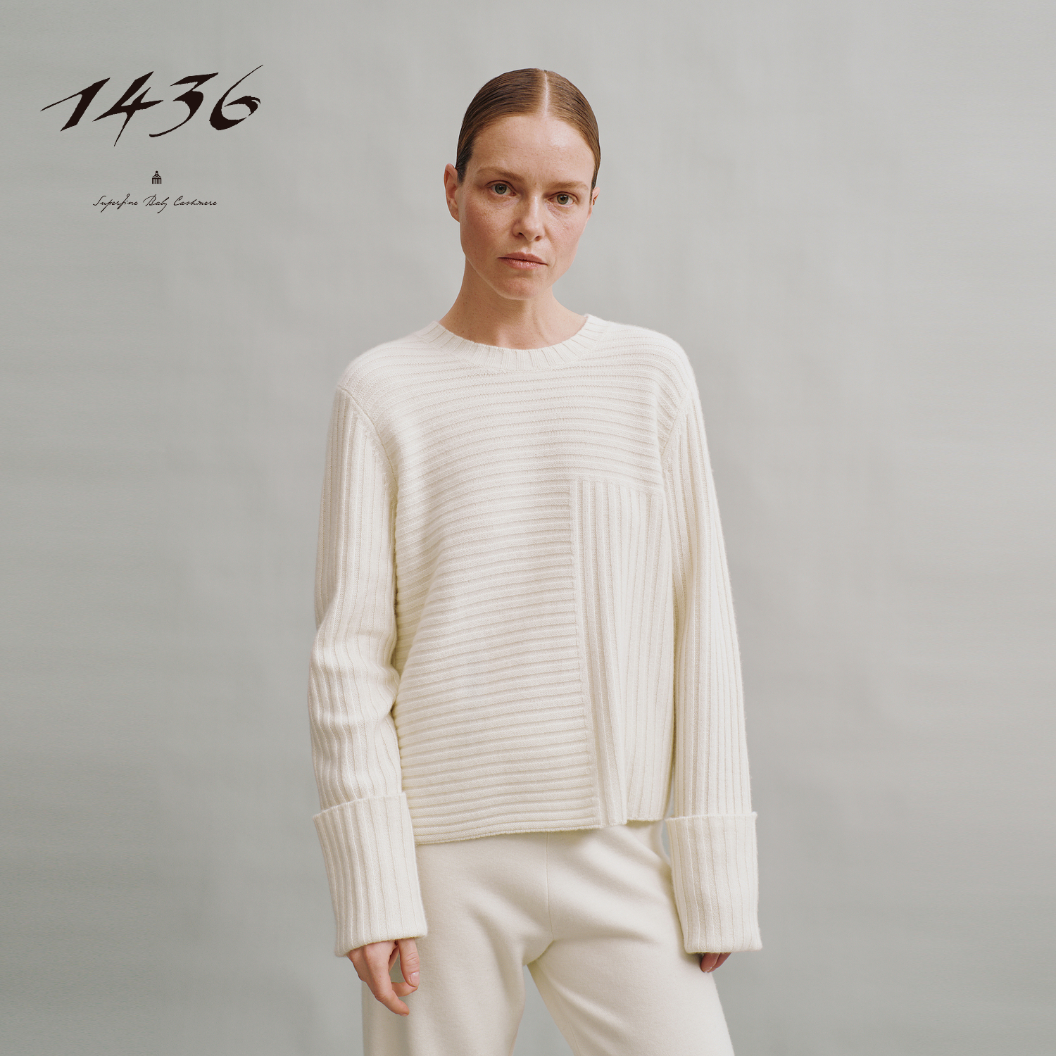 1436稚真羊绒系列秋冬圆领抽条翻花女套衫