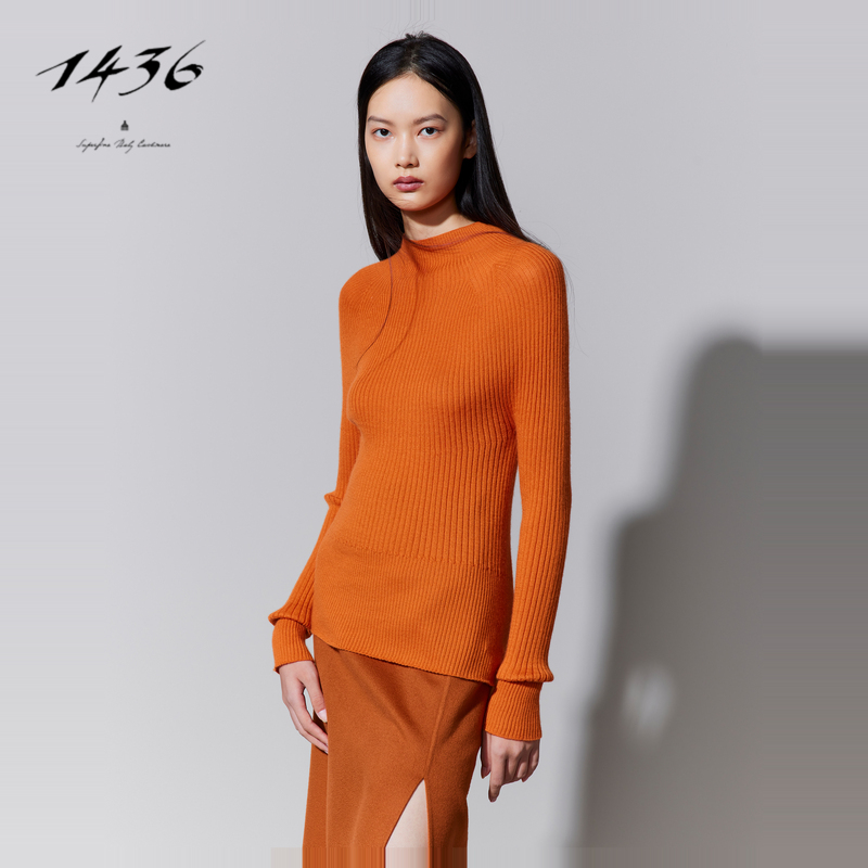 1436 小山羊绒精纺高领抽条全成型时尚女士套衫