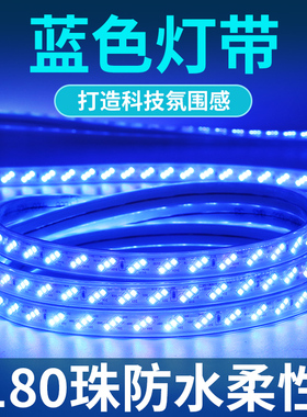 220v蓝色led灯带户外防水家用吊顶电竞房台球厅酒吧ktv氛围软灯条