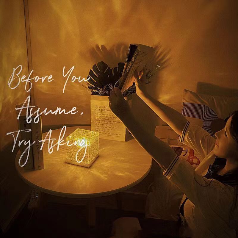 正方形水波纹氛围灯小夜灯创意女生礼物床头卧室火焰极光动态台灯