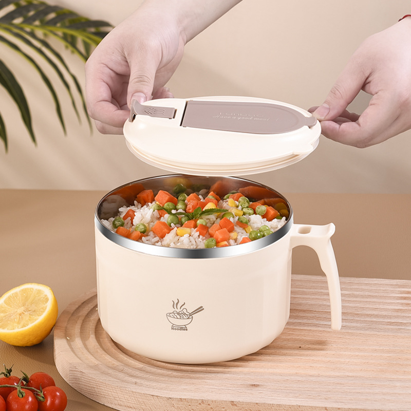 学生宿舍泡面 304不锈钢食堂打饭带盖保温方便面碗沥水泡面碗