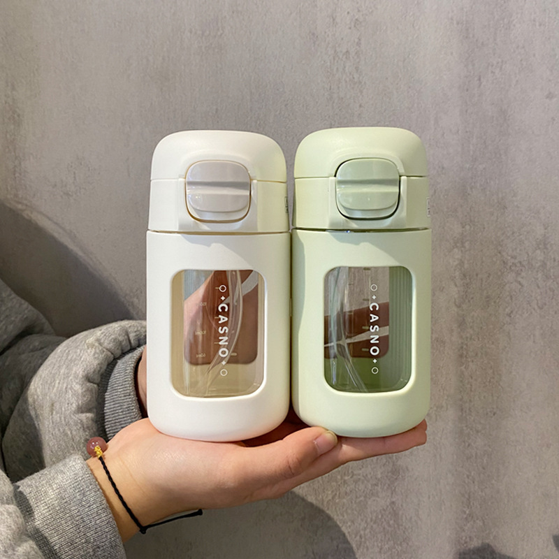 网红吸管玻璃杯咖啡杯塑玻杯学生防摔随手杯夏季水杯