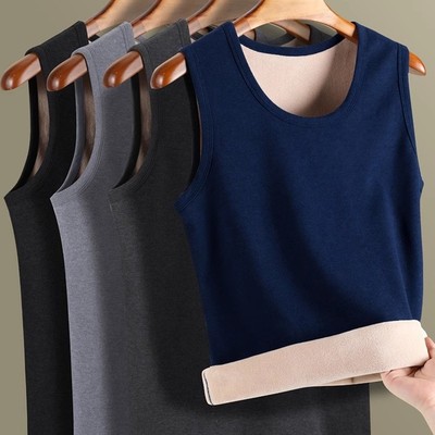 羊羔绒保暖背心男款加绒加厚季新款发热内穿打底防寒爸爸马甲