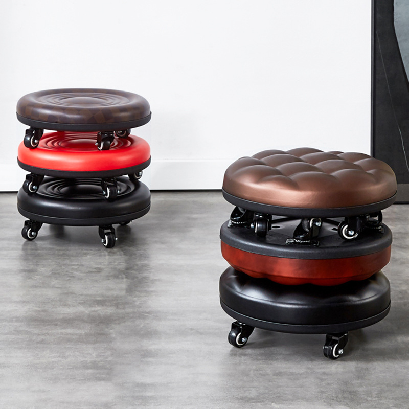 万向轮小凳子带滑轮矮凳家用小板凳圆凳门口换鞋凳移动拆快递椅子