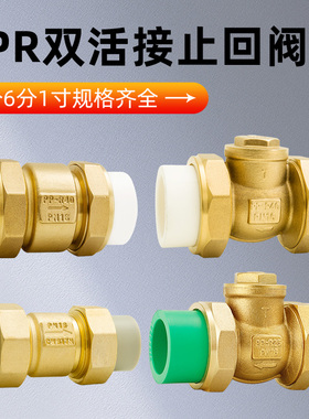 全铜水管PPR止回阀4分热熔管卧式止逆阀25管双活接立式单向阀6分