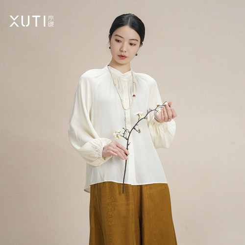 90%桑蚕丝新中式上衣女早春衬衫