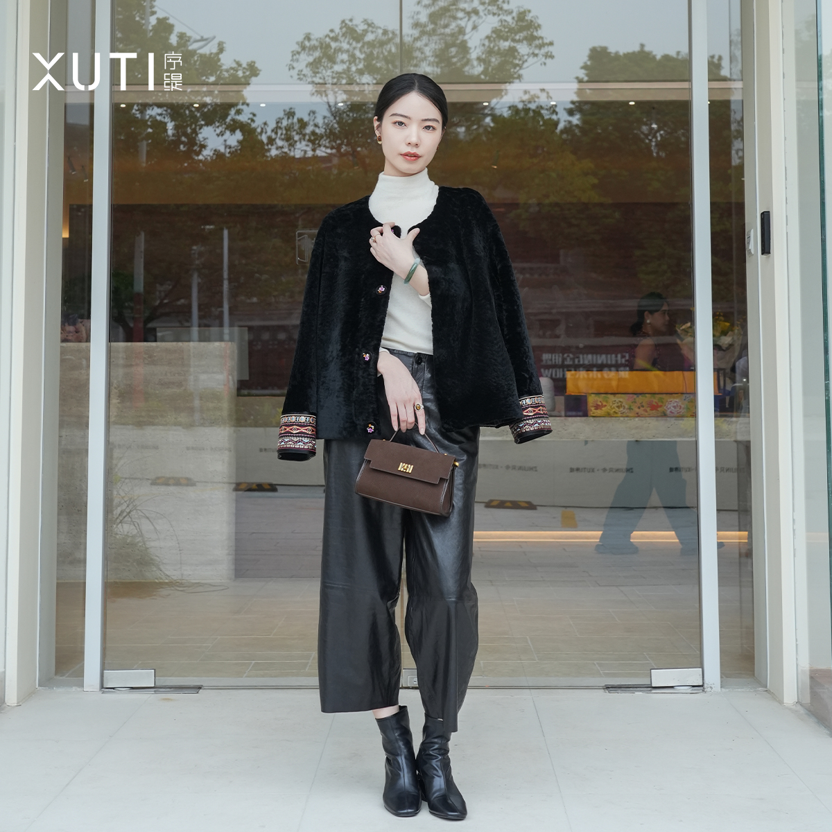 新中式100%皮毛一体皮草外套女