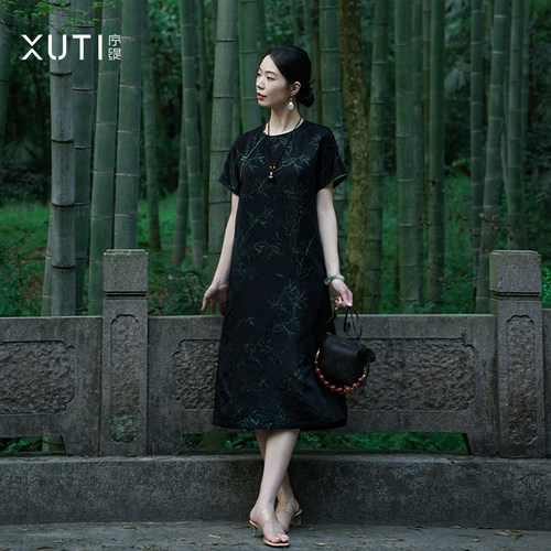 新中式桑蚕丝短袖连衣裙女