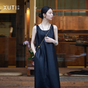 序缇质造非遗香云纱100%桑蚕丝新中式 28588 吊带连衣裙女早春H358