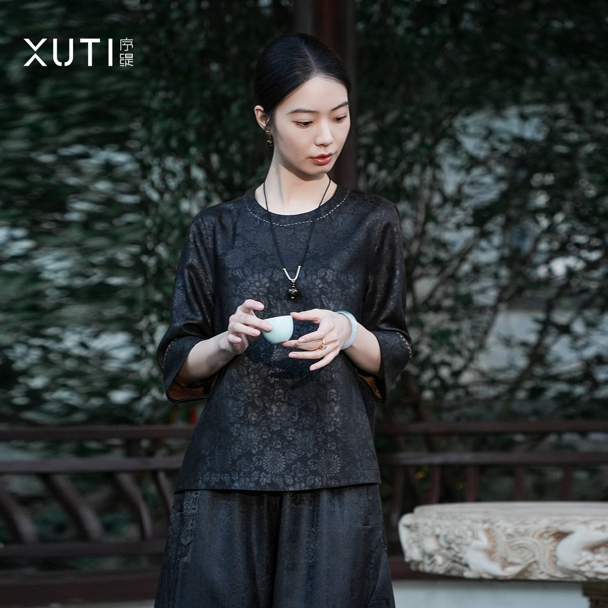 序缇质造100%桑蚕丝 国风新中式上衣女2026春夏新款显瘦H8