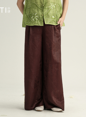 序缇质造新中式100%桑蚕丝非遗红云纱阔腿裤女早秋裤子H260-18390