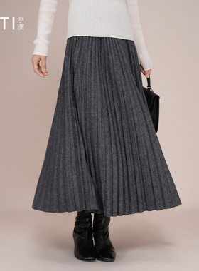 序缇质造『闲坐』秋季羊毛半身裙女新款显瘦百褶中长裙H276-22832