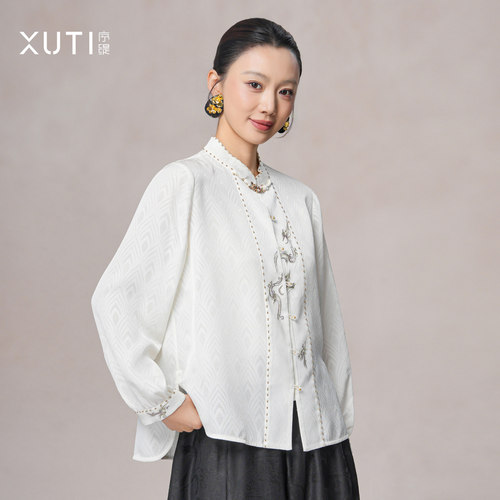 100%桑蚕丝三经绞罗新中式上衣女