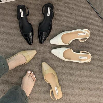低跟包头凉鞋女法式温柔晚晚裸色