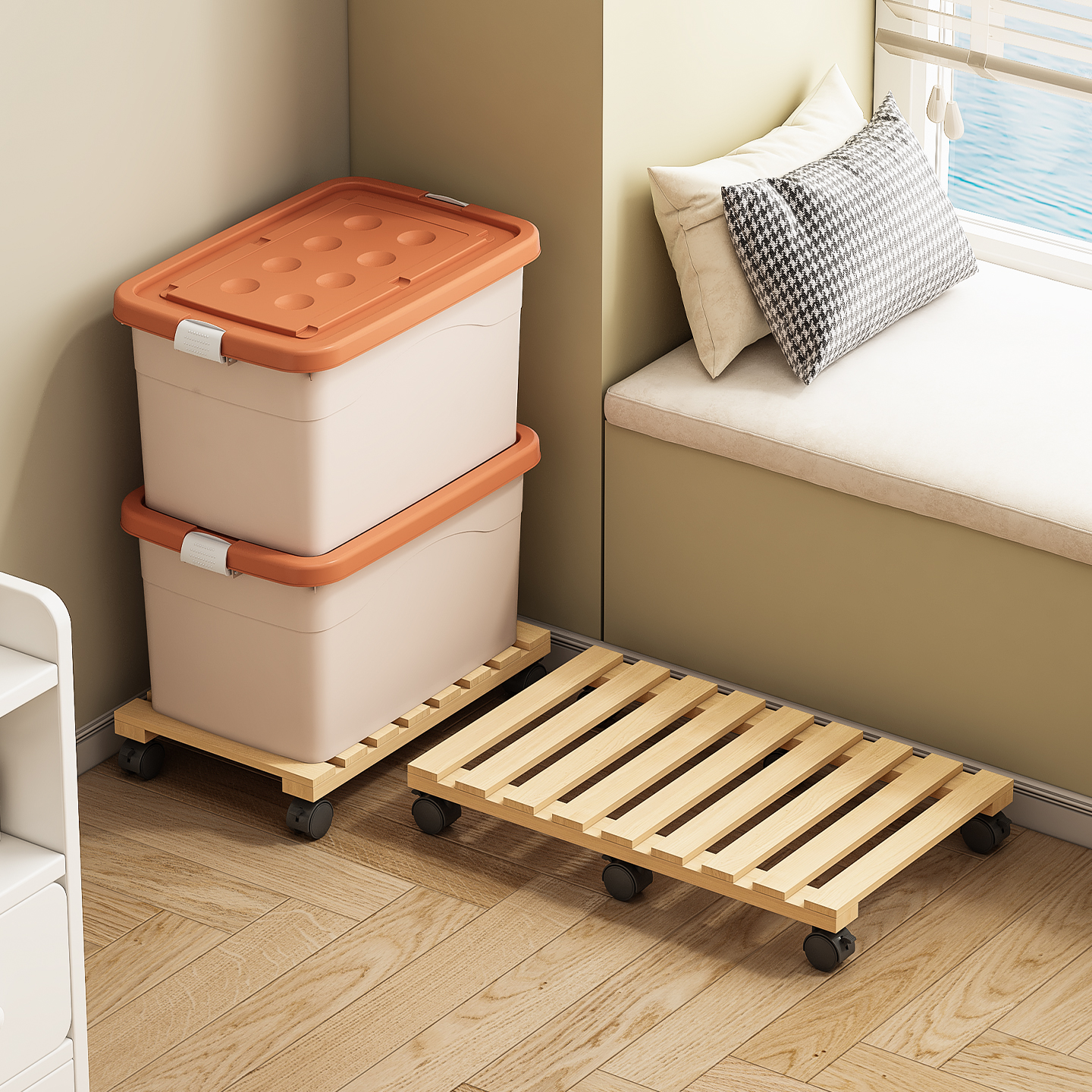 收纳箱底座带滑轮可移动置物架家用整理箱主机托 托盘花架万向轮