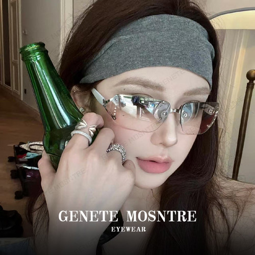 欧美白色无框墨镜女款高级感骑行