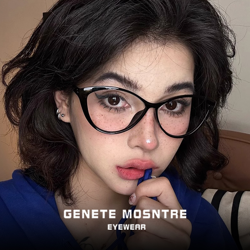 超轻猫眼眼镜框女近视可配度数大宽脸素颜神器方圆脸黑色加宽镜架