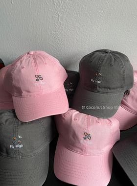 Coconut 淡粉推荐～刺绣小飞机棒球帽休闲百搭鸭舌帽子遮阳防晒帽