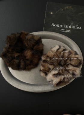 COCONUT 高级感韩国ins风毛绒豹纹发圈气质丸子头高弹力皮筋发饰