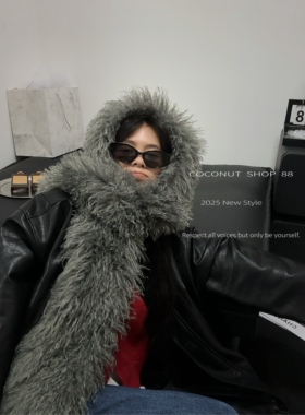 COCONUT 秋冬ins氛围感仿羊滩毛皮草围巾冬双面保暖护颈毛领围脖