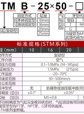 气动双轴STMS复动型双杆滑台气缸STMB 10/16/20/25-25x50x75x100