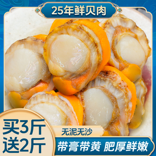 【3斤送2斤】渤海湾扇贝肉大个无沙带膏带黄去壳熟冻5斤