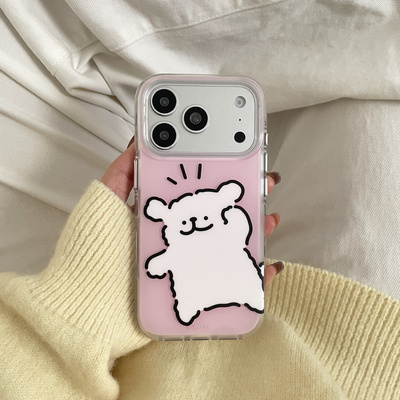 粉底招手小白狗适用于苹果IPHONE17PROMAX手机壳16pm新款15超火14不会撞壳可爱防摔硅胶超好看巨漂亮外壳