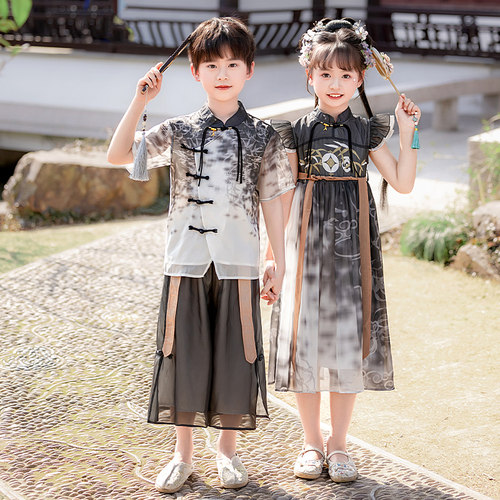 2026新款汉服男童唐装演出服儿童古装中国风日常可穿女童国学服夏