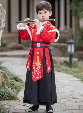 新年男童拜年服儿童汉服加厚古装表演服男宝过年演出服唐装中国风
