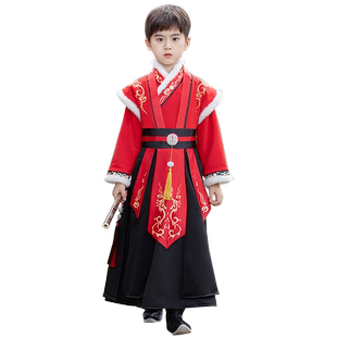 新年男童拜年服儿童汉服加厚古装表演服男宝过年演出服唐装中国风