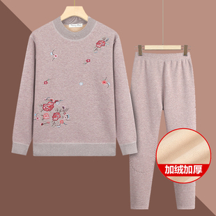 中老年人发热衣裤女奶奶加绒加厚毛衣妈妈冬季T打底衫老人衣服