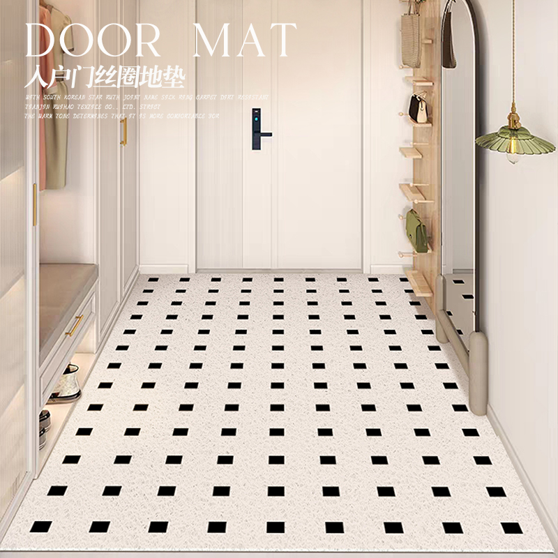 法式奶油风丝圈入户门地垫门口进门地毯家用高档可裁剪防滑脚垫子