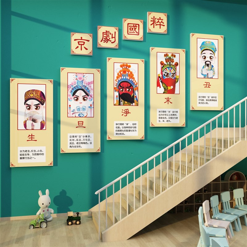 京剧国粹传统文h化幼儿园楼u梯墙面装饰走廊过道环创成品中国风主