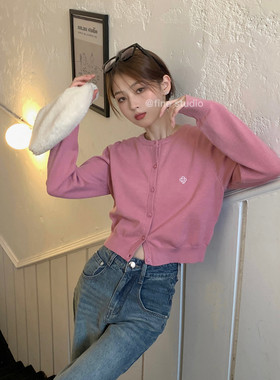短款针织开衫外套女树莓s色毛衣小个子内搭粉色春秋韩系上衣温柔