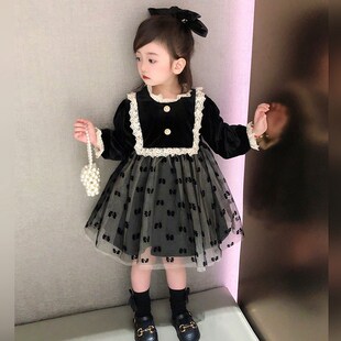 女童冬季连衣裙2j023新款小女孩加绒韩版洋气宝宝蓬蓬网纱公主裙