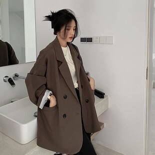 高级感咖色西装外套女2024年秋冬D新款休闲网红炸街宽松小个子西