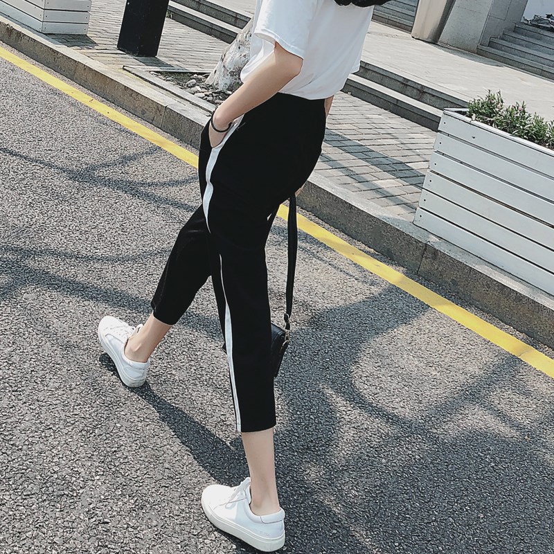 小个子休闲裤女薄款2024夏v薄款胖mm大码八分运动裤宽松显瘦哈伦