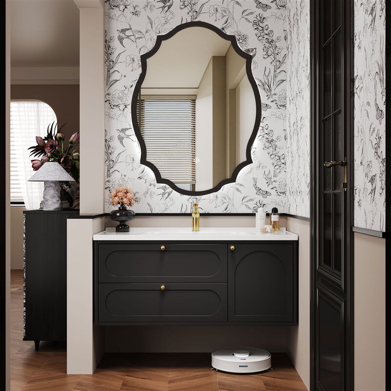 法式橡胶木浴室柜组n合艺术镜洗手台盆柜洗漱台洗脸池陶瓷盆卫浴