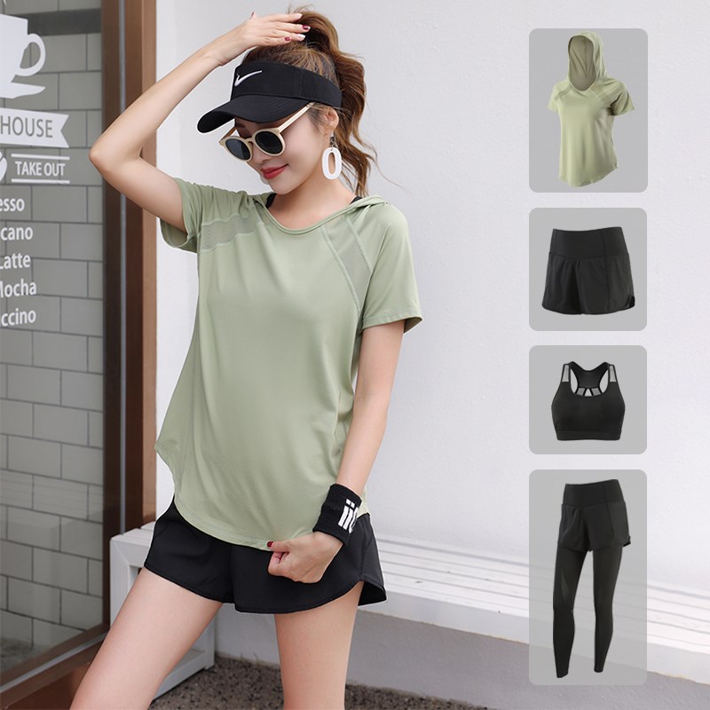 夏天运动套装e女2024新款大码宽松短袖专业健身房晨跑步速干瑜伽