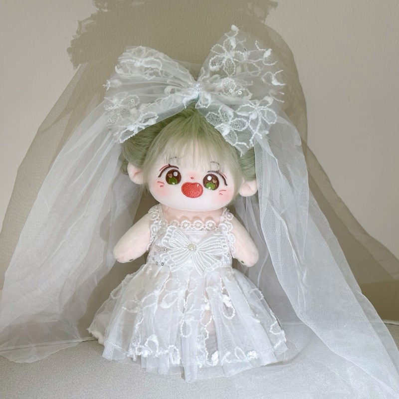 现货娃衣白色婚纱裙20cmv厘米棉花娃娃公仔替换装衣服白色蕾丝礼