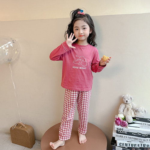 女童睡衣春秋新款纯棉as类儿童家居服套装全棉女宝宝长袖女孩衣服