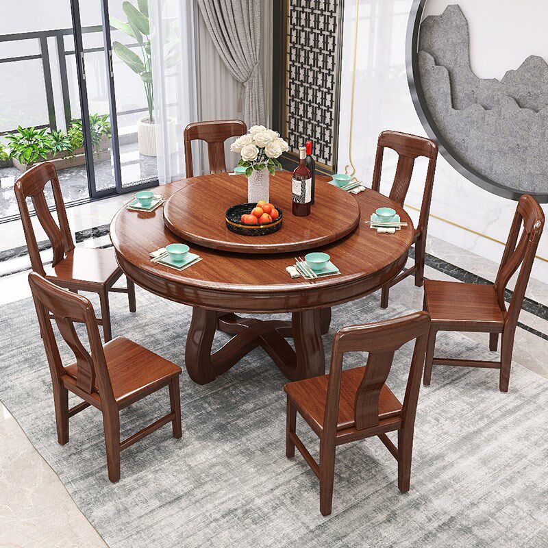 实木餐桌圆桌胡桃木一桌s六椅八椅全实木餐厅中式带转盘吃饭桌子