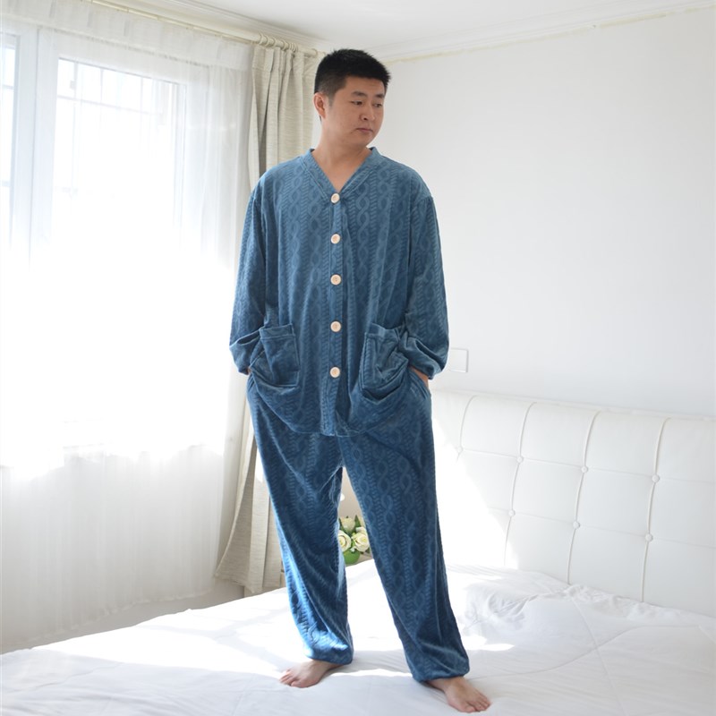 200斤加肥大码V领开衫s超柔绒情侣睡衣男女冬季胖MM薄绒宽松家居