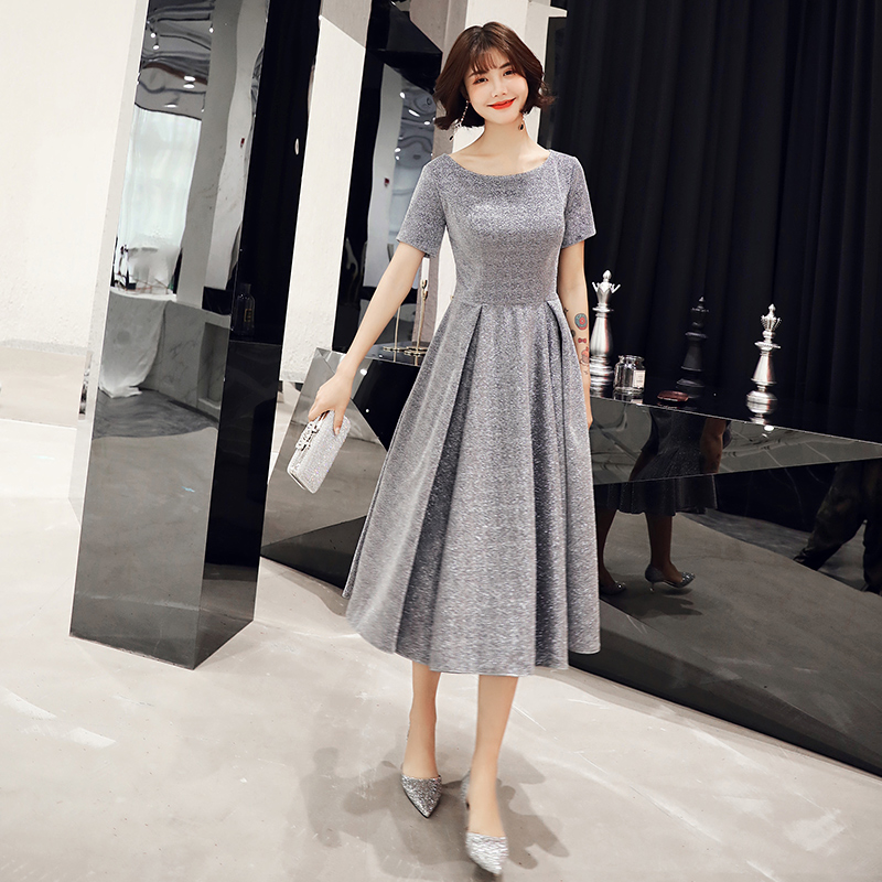 晚礼服女b2021新款平时可穿气质小个子伴娘服灰色连衣裙春夏小礼
