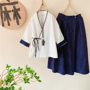 中国风复古改良汉服半身裙女春装民族风中式O文艺茶服a字长裙套装
