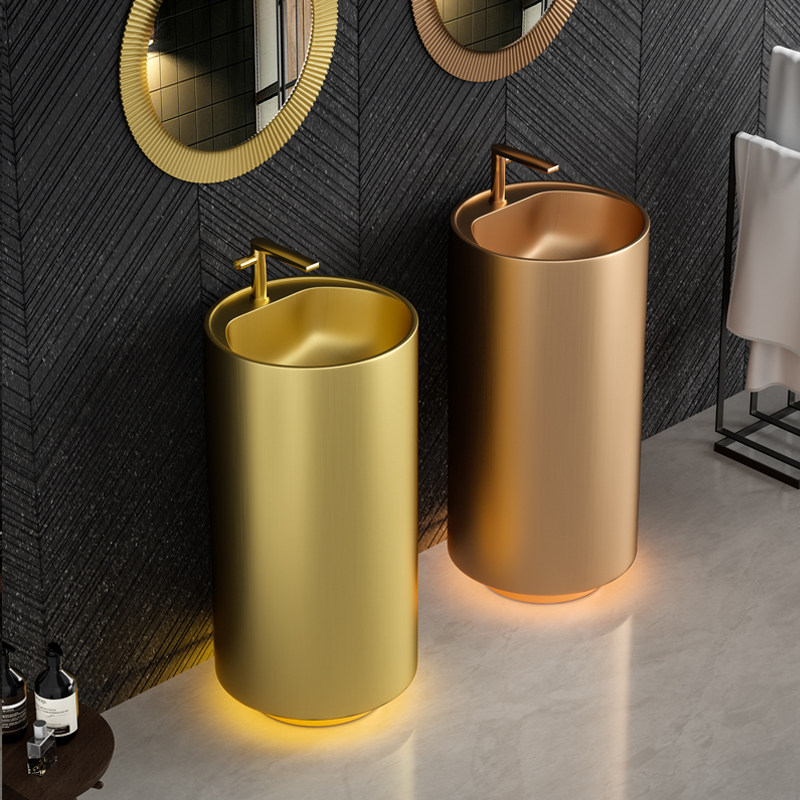 不锈钢立柱盆酒店民宿庭院卫生间洗手盆I酒吧一体落地式创意洗脸